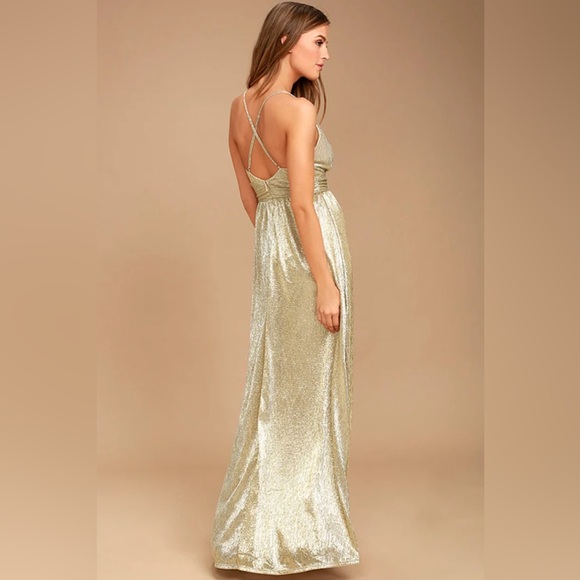 New Lulus Gilded Goddess Gold Maxi Dress - Picture 2 of 5